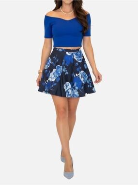 2 Piece Bundle B Darlin Blue Cropped Top and Floral  Skirt Homecoming Size 11/12